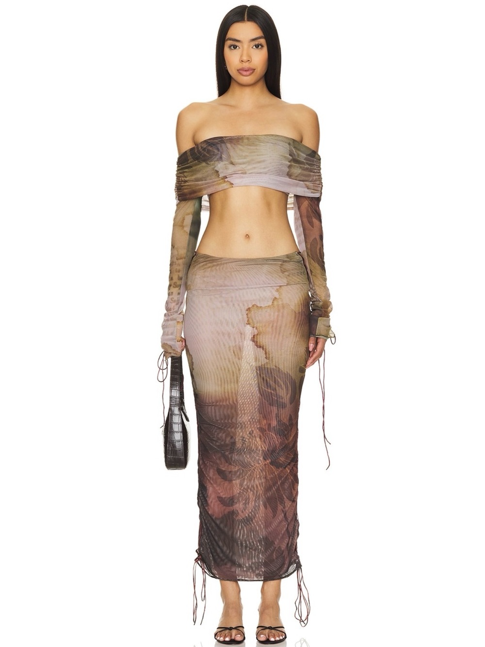 Jaded London Lace Up Fold Over Top Size 4 | Multi Sheer Mesh Long Sleeve